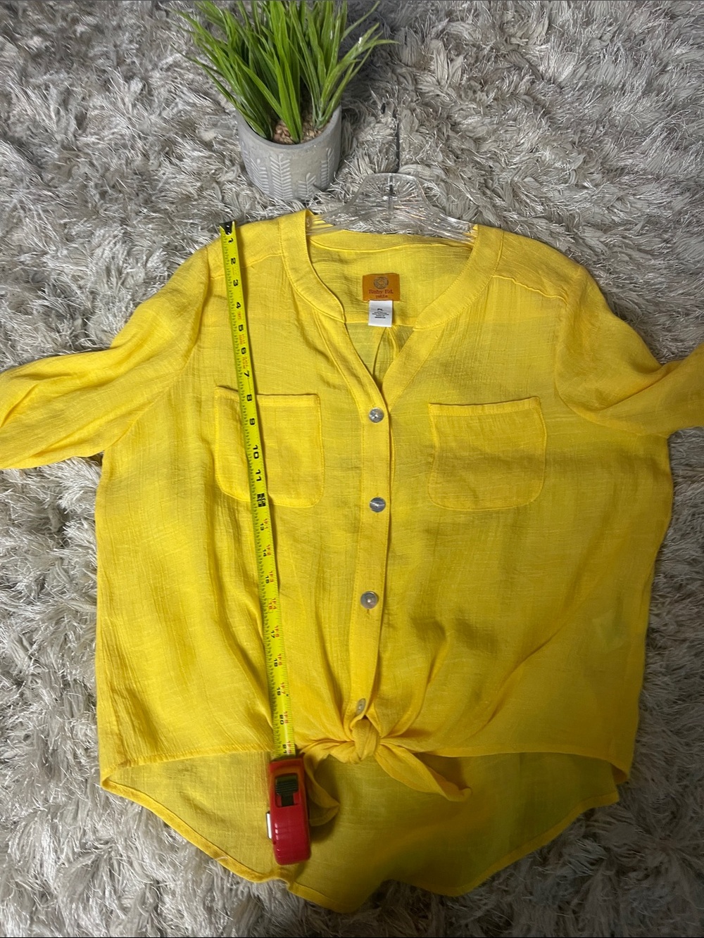 Ruby Rd. Yellow Tie-Front Lightweight Button-Down Top - Picture 8 of 9